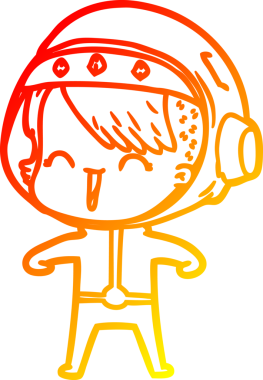 Bir insan tarafından çizilmiş mutlu bir uzay kızının sıcak çizgi çizimi