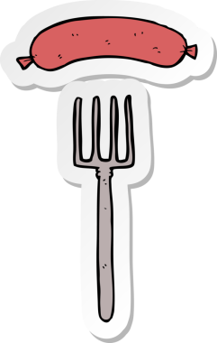 Bir insan tarafından çizilmiş çatal ve sosis çıkartması.