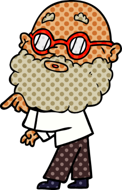 Bir insan tarafından çizilmiş sakallı ve gözlüklü meraklı bir adam.