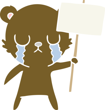 Ağlayan düz renkli çizgi film ayısı. Üzerinde insan imzası var.