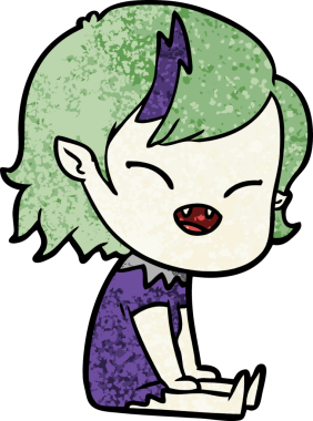 Bir insan tarafından çizilmiş gülen vampir kız.