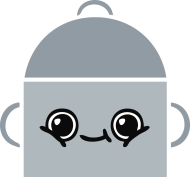 Bir insan tarafından çizilmiş yemek tenceresinin düz renkli retro karikatürü