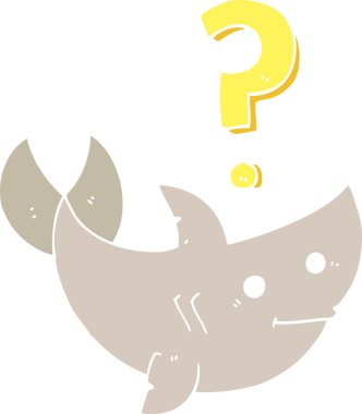 Düz renkli karikatür köpekbalığı bir insan tarafından çizilmiş.