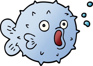 Bir insan tarafından çizilmiş karikatür üfleme balığı.