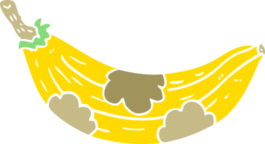 Düz renkli çizgi film. Bir insan tarafından çizilmiş eski muz.