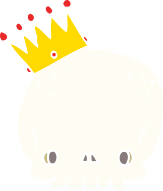 Bir insan tarafından çizilmiş düz renkli karikatür kafatası.