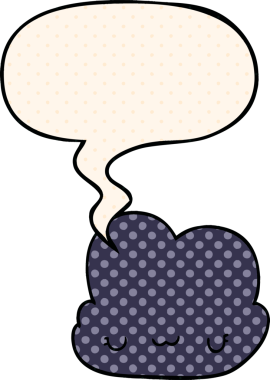 Bir insan tarafından çizilmiş çizgi roman tarzında konuşma baloncuğu olan şirin bir çizgi film bulutu.