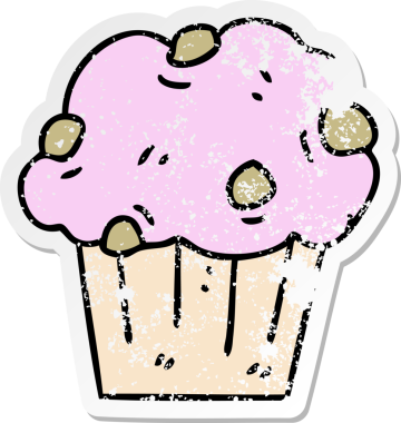 Bir insan tarafından çizilmiş garip bir el çizimi kek etiketi.