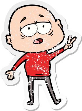 Bir insan tarafından çizilmiş yorgun ve kel bir adamın sıkıntılı çıkartması.