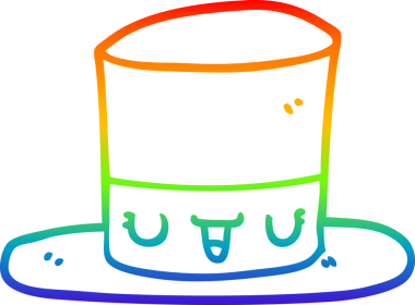 gökkuşağı gradyan çizgi çizimi bir insan tarafından çizilmiş silindir şapka