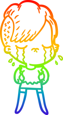 Gökkuşağının gradyan çizimi bir insan tarafından çizilmiş ağlayan bir kız çizgi filmi.