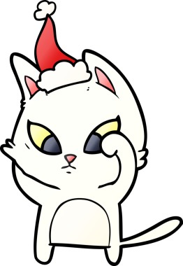 Bir insanın çizdiği Noel Baba şapkası takan bir kedinin gradyan çizimi.