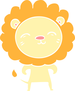 Bir insan tarafından çizilmiş düz renkli çizgi film aslanı