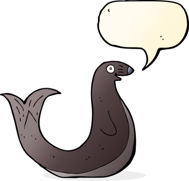 Bir insan tarafından çizilmiş konuşma balonlu mutlu fok.