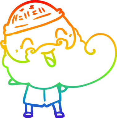 Gökkuşağı gradyan çizgisi sakallı mutlu bir adam ve bir insan tarafından çizilmiş kış şapkası.