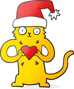 Bir insan tarafından çizilmiş karikatür kedisi sevdalısı Noel
