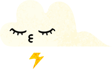 Bir insan tarafından çizilmiş bir gök gürültüsü bulutunun retro çizim tarzı karikatürü