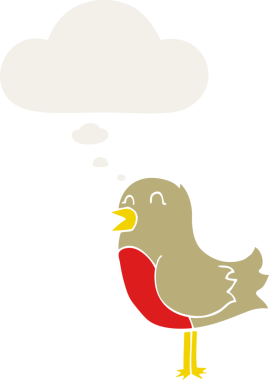 Düşünce baloncuğu olan çizgi film kuşu insan tarafından çizilmiş.