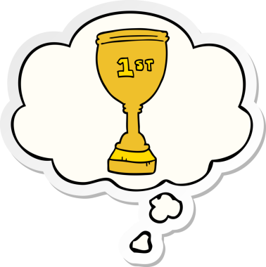 Düşünce baloncuklu spor kupası insan tarafından çizilmiş bir çıkartma.