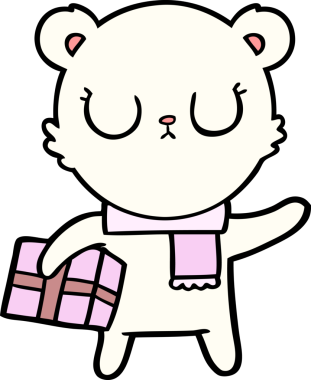 Bir insan tarafından çizilmiş bir Noel hediyesi olan barışçıl çizgi film kutup ayısı