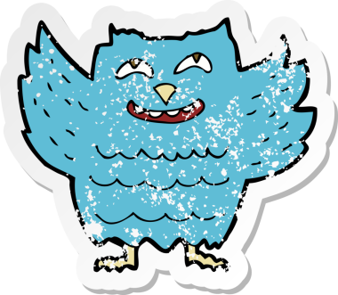 Bir insan tarafından çizilmiş mutlu baykuş çizgi filminin gerilimli yapıştırması.