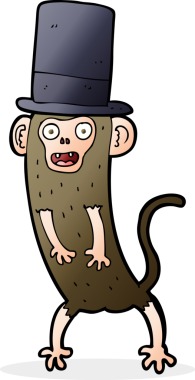 Bir insan tarafından çizilmiş silindir şapkalı maymun.