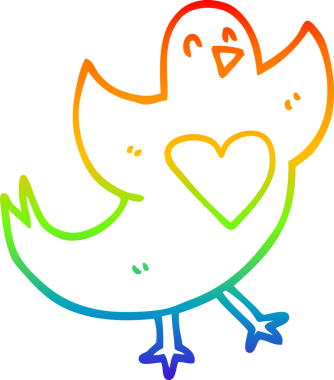 Gökkuşağı gradyan çizgi çizimi Bir insan tarafından çizilmiş aşk kalbi olan bir kuş