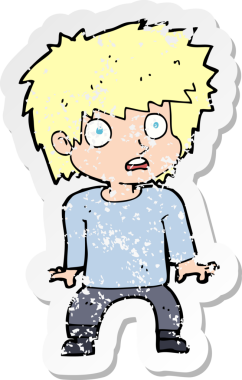 Bir insan tarafından çizilmiş korkmuş bir çocuk çizgi filmin gerilimli çıkartması.