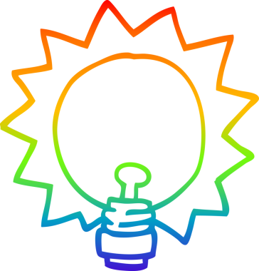 gökkuşağı gradyan çizgi çizimi bir insan tarafından çizilmiş bir ampul