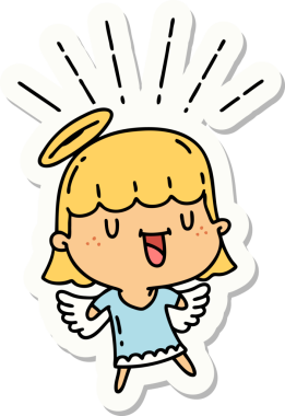 Bir insan tarafından çizilmiş dövme stili şarkı söyleyen bir meleğin çıkartması.