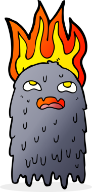 Bir insan tarafından çizilmiş yanan çizgi film hayaleti.