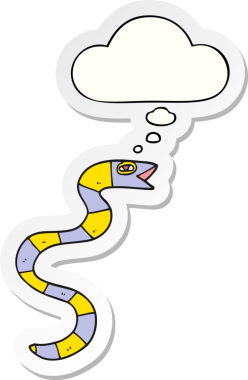 Düşünce baloncuklu çizgi film yılanı insan tarafından çizilmiş bir çıkartma.