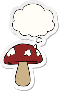 Düşünce baloncuklu mantar insan tarafından çizilmiş bir çıkartma.