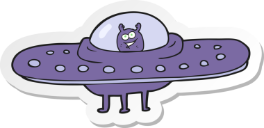 Bir insan tarafından çizilmiş bir uçan daire etiketi.