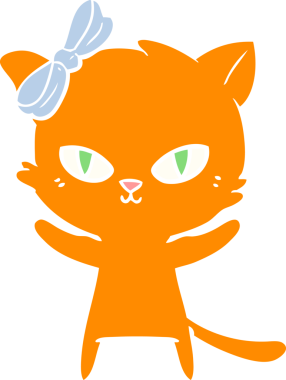 Sevimli düz renkli çizgi film kedisi bir insan tarafından çizilmiş.