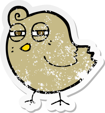 Bir insan tarafından çizilmiş komik bir karikatür kuşunun gerilmiş çıkartması.