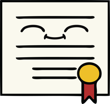 Mezuniyet diplomasının bir insan tarafından çizilmiş şirin bir karikatürü.