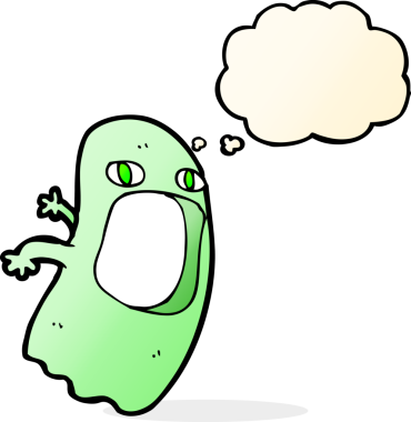 Bir insan tarafından çizilmiş düşünce baloncuklu komik çizgi film hayaleti.