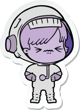 Bir insan tarafından çizilmiş kızgın bir uzay kızının çıkartması.