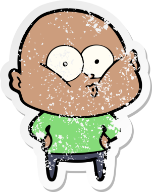 Bir insan tarafından çizilmiş kel bir adamın sıkıntılı çıkartması.