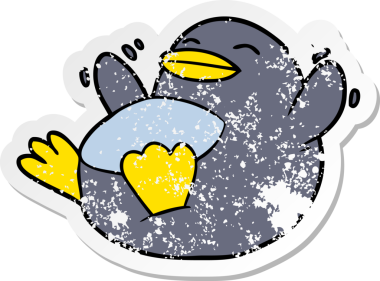 Bir insan tarafından çizilmiş mutlu bir penguenin sıkıntılı çıkartması.