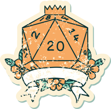 Retro Dövme Biçimi Doğal 20 kritik vuruş D20 zar bir insan tarafından çizildi