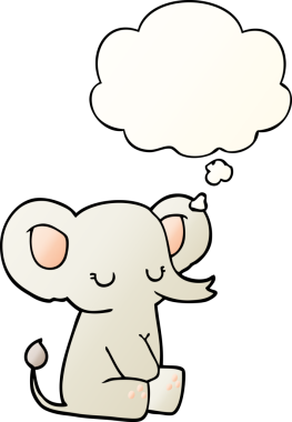 Bir insan tarafından çizilmiş, düşünce baloncuklu çizgi film fili.