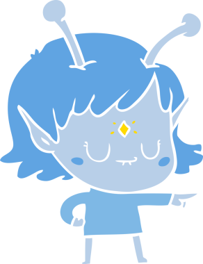 Bir insan tarafından çizilmiş düz renkli uzaylı kız çizgi filmi.