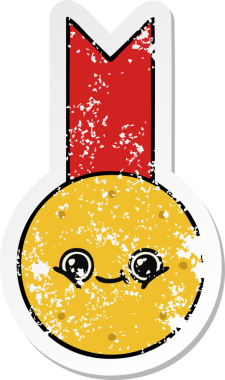 Bir insan tarafından çizilmiş şirin bir altın madalyanın sıkıntılı çıkartması.