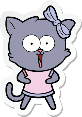 Bir insan tarafından çizilmiş çizgi film kedisinin çıkartması.