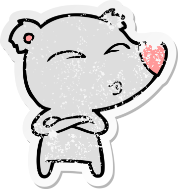 Bir insan tarafından çizilmiş ıslık çalan bir ayının sıkıntılı çıkartması.