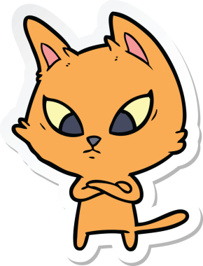 Bir insan tarafından çizilmiş kafası karışmış bir çizgi film kedisinin çıkartması.