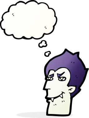 Bir insan tarafından çizilmiş düşünce baloncuklu vampir yüzü.