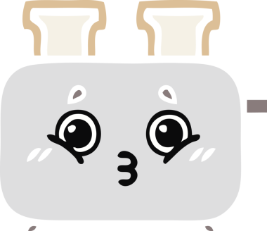 Bir insan tarafından çizilmiş bir tost makinesinin düz renkli retro karikatürü